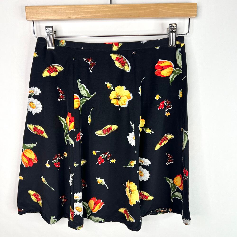 Vintage Flower & Butterfly Print A-Line Mini Skirt XS - Picture 5 of 9